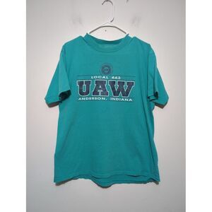 Vintage Oneita UAW Local 663 Anderson Indiana Teal Single Stitch T-Shirt Mens L